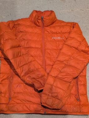 Eddie Bauer Men’s Bright Orange Quilted Puffer Jacket